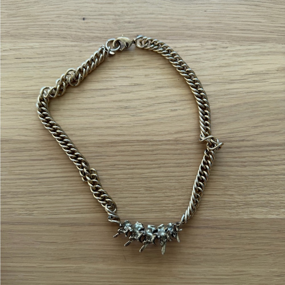 Vintage Gold Tone Chain Necklace with Textured Spike Accent